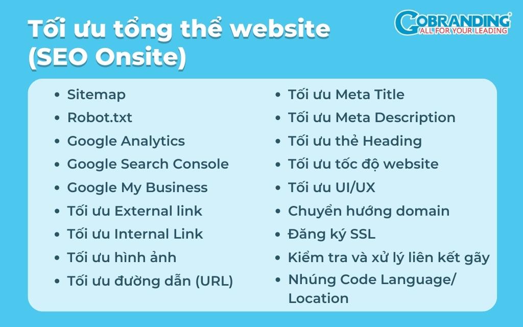 Các việc cần thực hiện trong tối ưu tổng thể website (SEO Onsite)