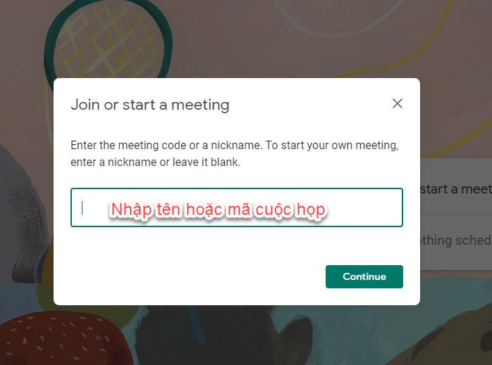 Nhập tên hoặc mã cuộc họp trên Hangouts Meet