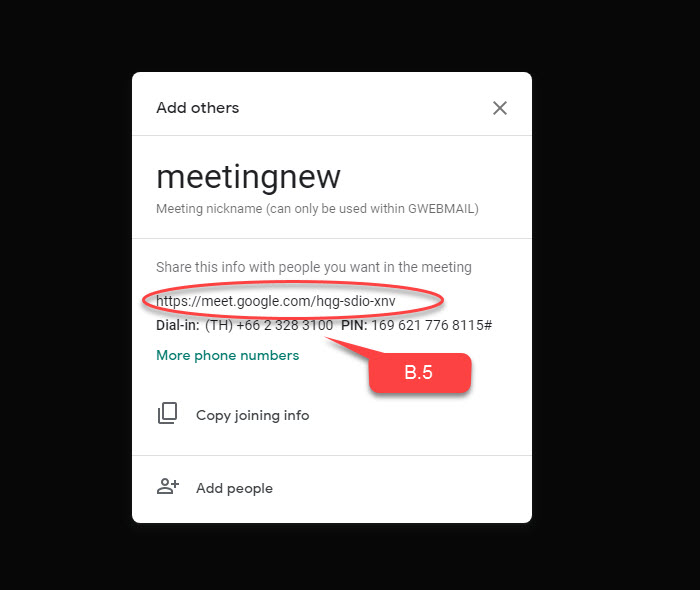 Chia sẻ liên kết cuộc họp đã tạo trên Hangouts meet