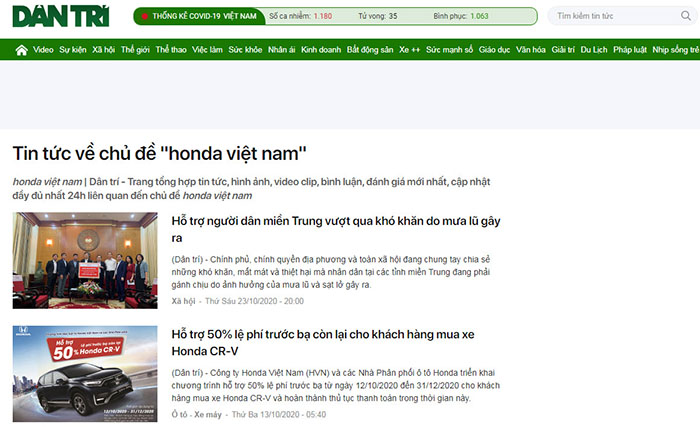 Tin tức về Honda Việt Nam trên báo Dân trí