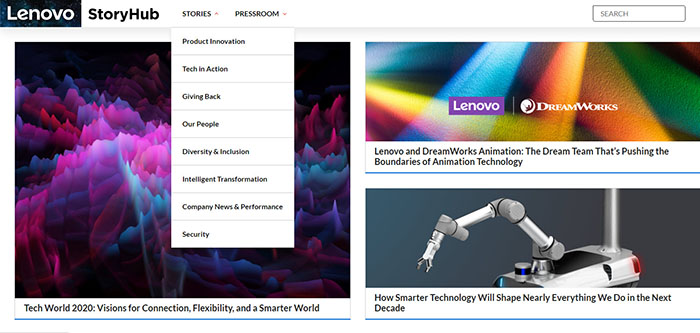 Trang web của Lenovo: Mục Stories