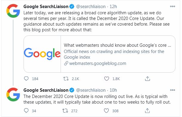 Thông báo chính thức từ Google về thuật toán tháng 12/2020