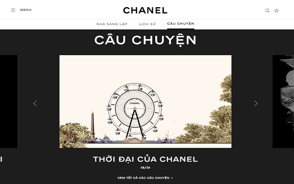 Câu chuyện của Chanel được kể chi tiết trên website thương hiệu