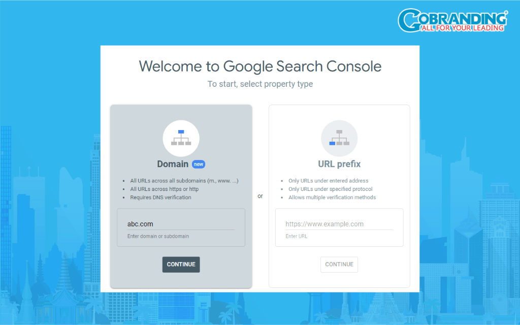Nhập địa chỉ website vào Google Search Console