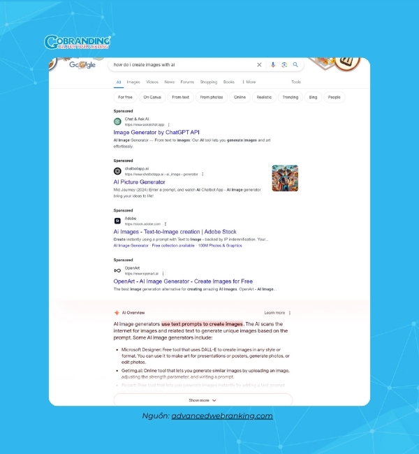 AI Overviews hiển thị phía dưới Google Ads